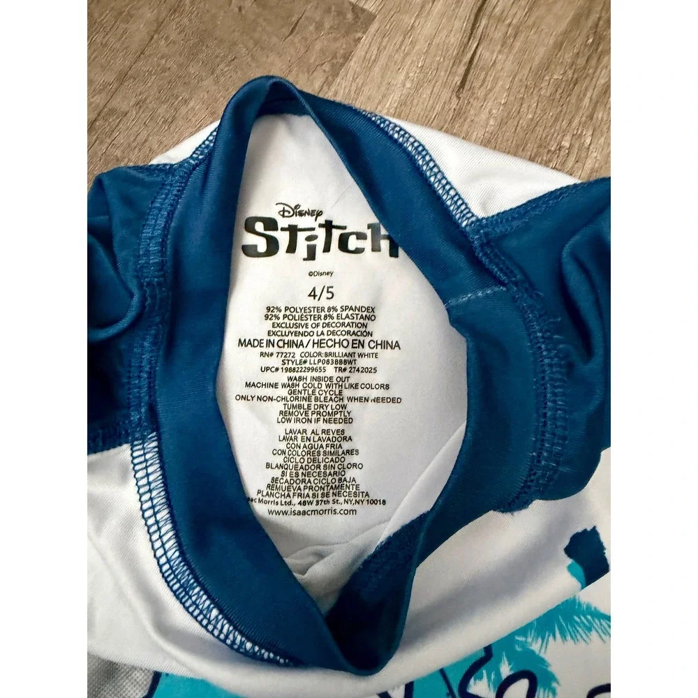 Disney Lilo & Stitch Kids Swim Set Rash Guard & Trunks Blue White Size 4/5